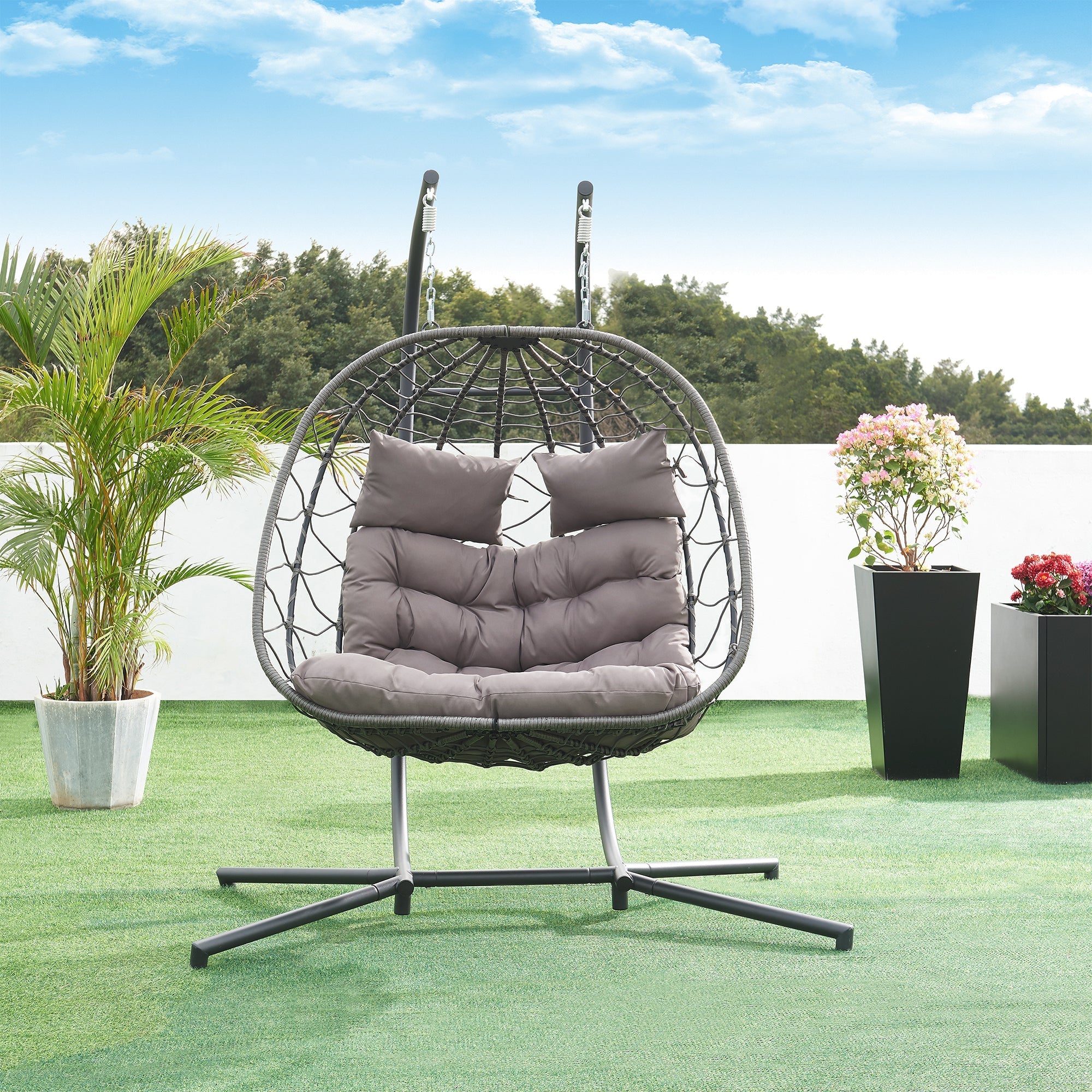 Sillón colgante doble Skense con estructura 198x156x98 cm Gris
